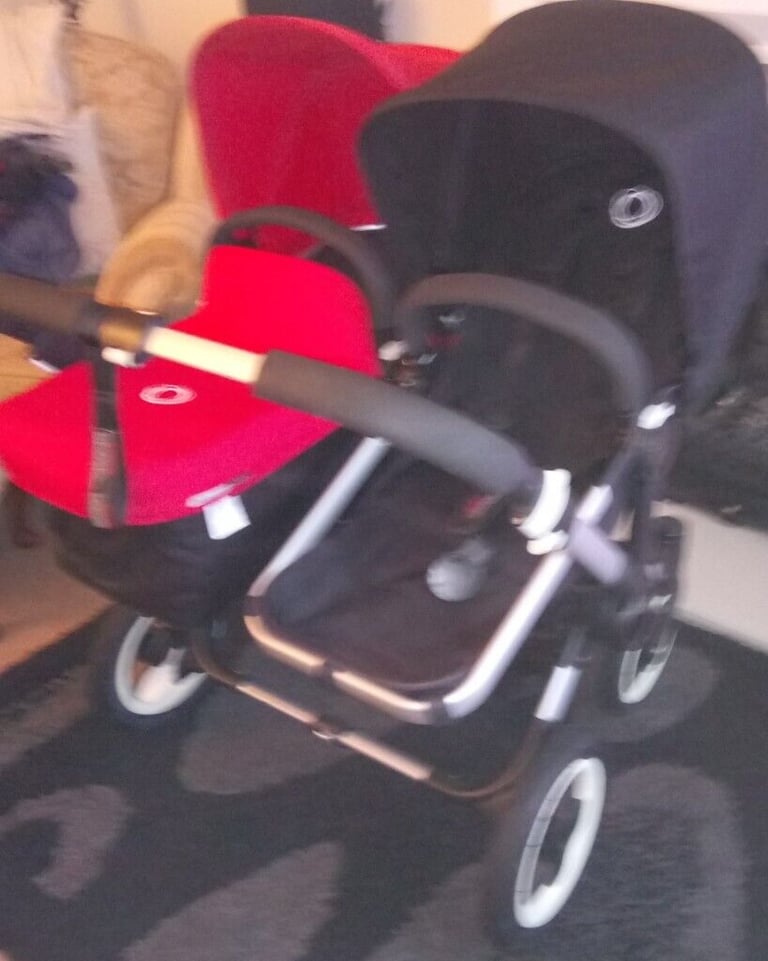 REDUCED Bugaboo Donkey Red/Black Carrycot and 2 Seat Units 