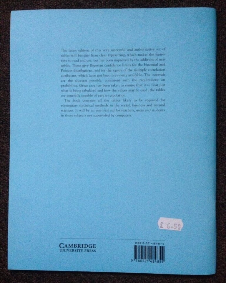 New Cambridge Statistical Tables Second Edition