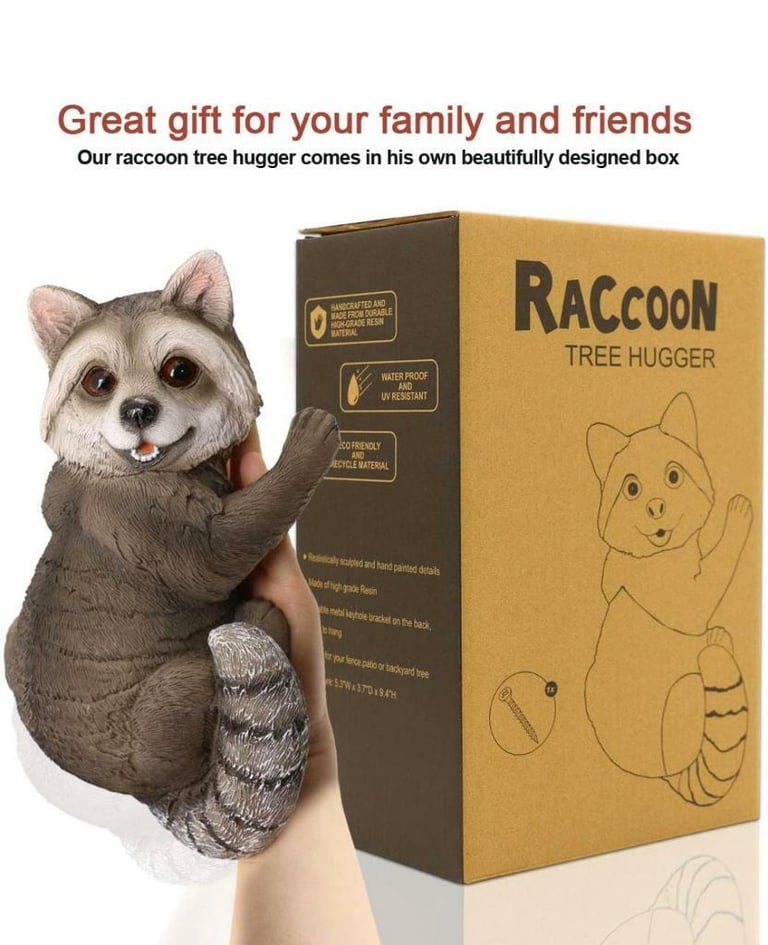 Raccoon Resin Tree Hugger Hanging Peeker Garden Ornament Branch Animal 
