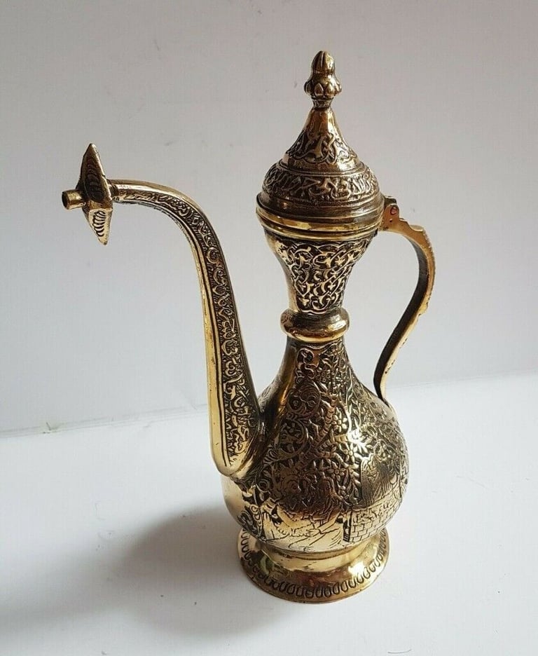 image for Antique Brass Arabic Islamic Middle Eastern Dallah Ewer Water Pitcher Jug