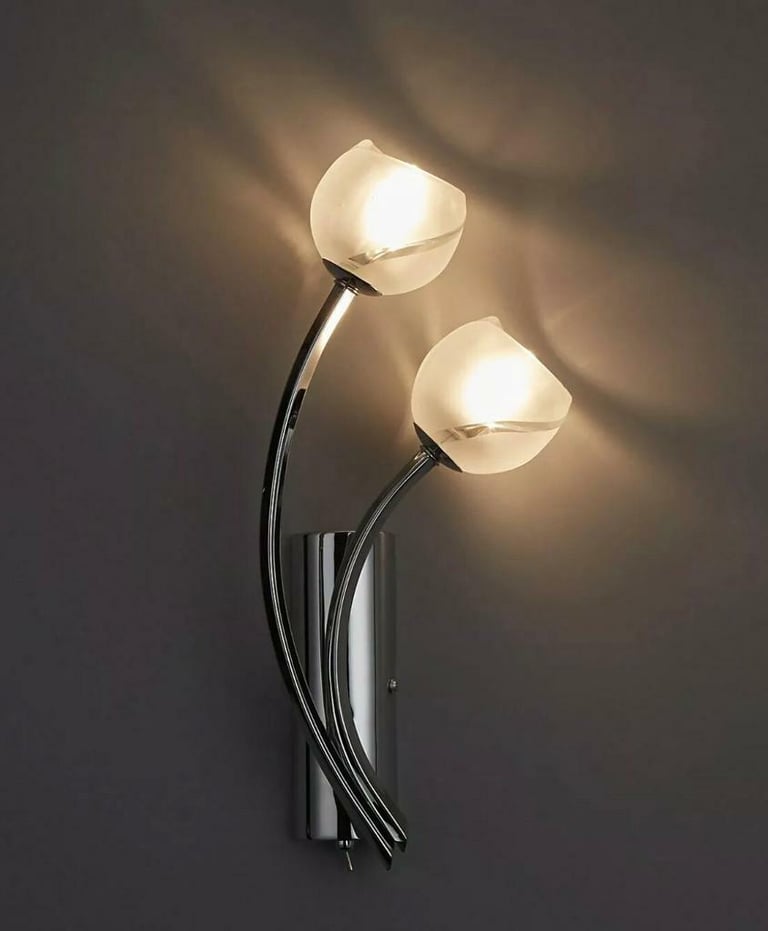Glass tulip head and chrome wall lights x 4 available 