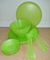  STRONG PLASTIC LARGE PLATES BOWLS SERVING SPOONS INDOOR/OUTDOOR CATERING PARTY