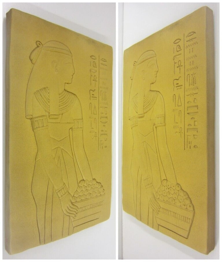 Pair of Large Ancient Egyptian Inspired Male & Female Pottery Tiles