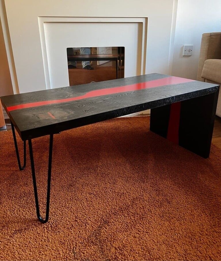 Bespoke Handmade Ebonized Oak Resin Waterfall Coffee table
