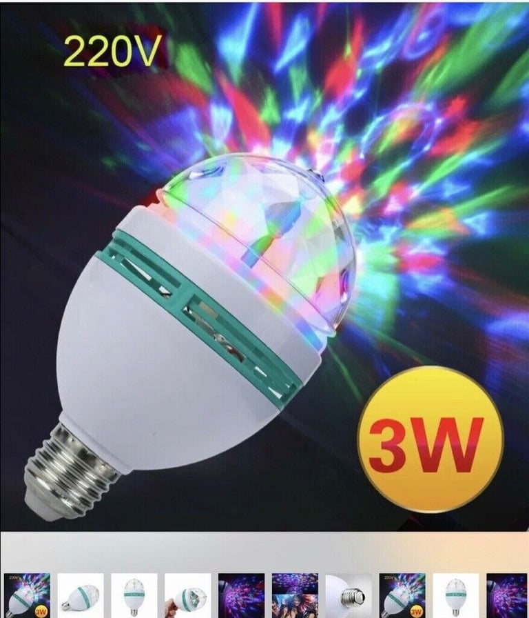 image for  Rotating disco light bulbs 3W 220 V ideal for house party/ disco night etc