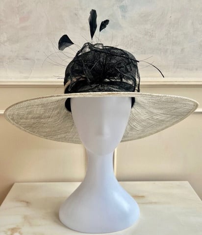 MARKS & SPENCER Black Cream Wedding Races Wide Brim Feather Hat One Size |  in Huddersfield, West Yorkshire | Gumtree