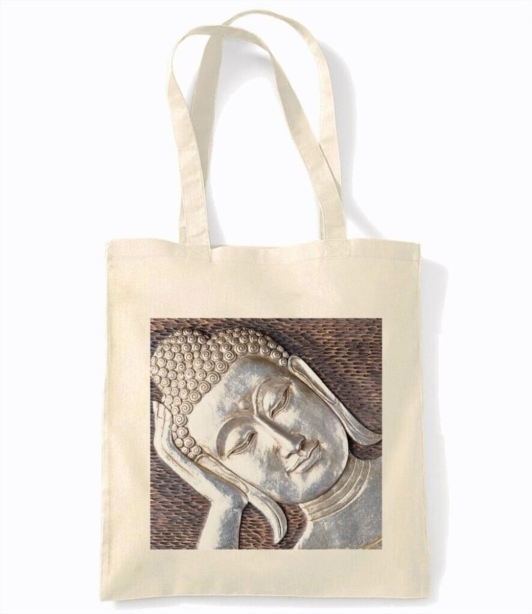 Buddha Leaning Retro Funny Tote Bag Reusable Shopping Bag Canvas Cotton Totes