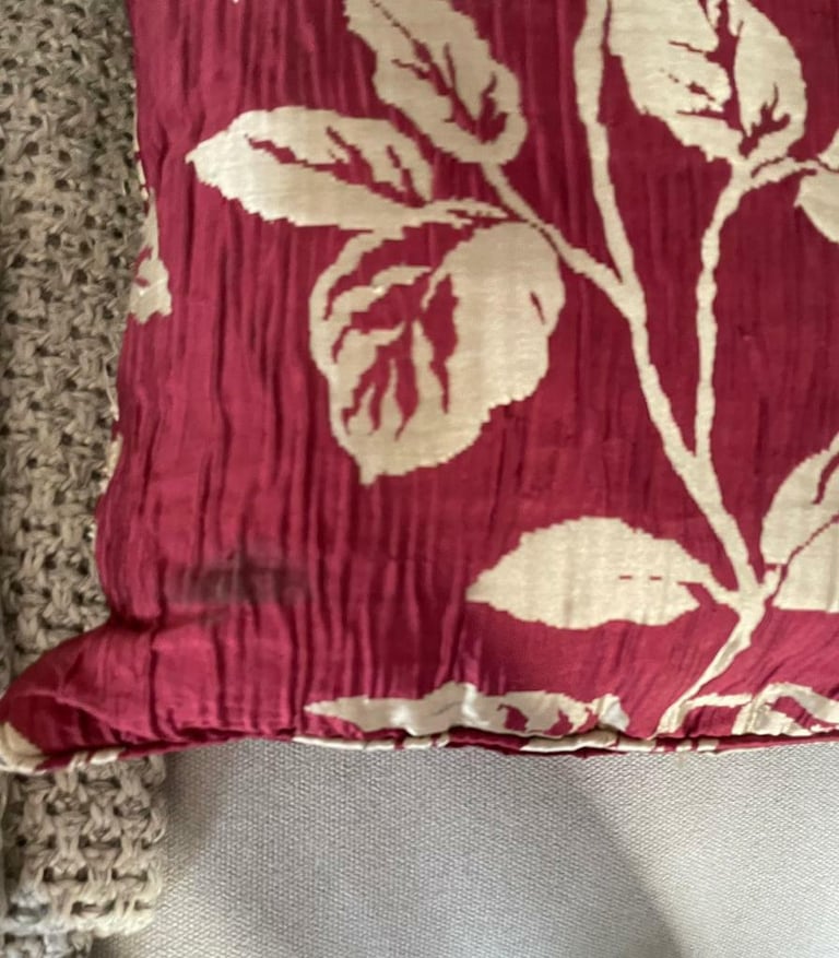 2x Hamptons Square Fuchsia Pink & Gold Leaf Floral Cushions - 35cm