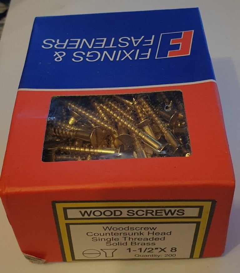Wood Screws 1-1/2 x 8 Box of 200 in SOLID BRASS Countersunk 