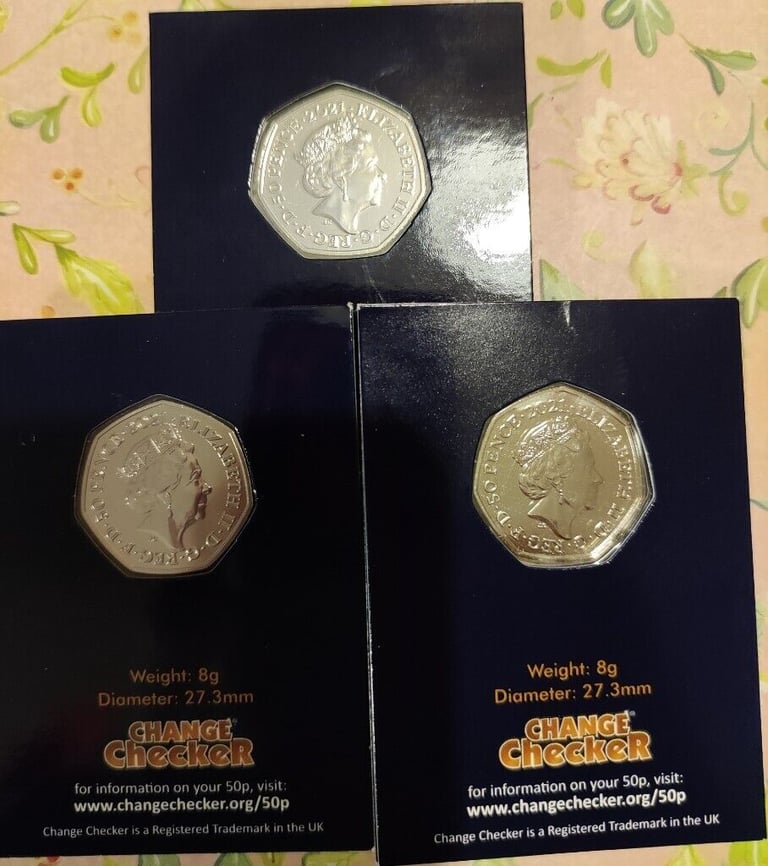  UK 2021 CHANGE CHECKER SET OF 3 X 50 PENCE COINS;DINOSAURUS; BUNC