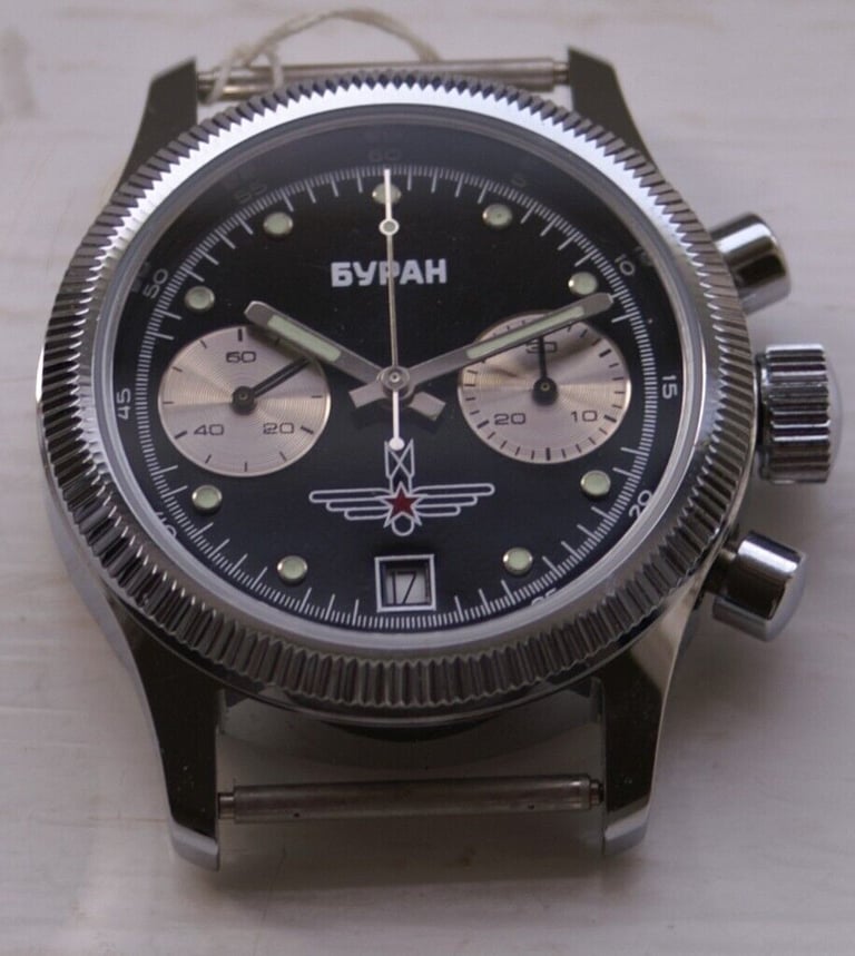image for Poljot Buran Model manual wind mechanical chronograph wristwatch - new old - Russia-'90s-cal 3133