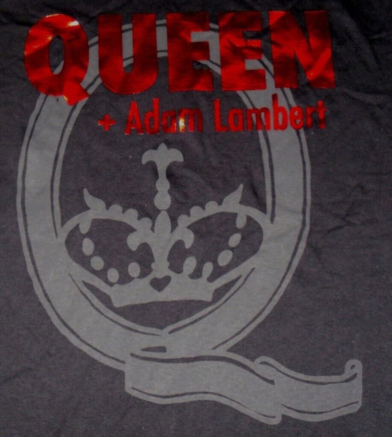 New Queen + Adam Lambert Black with Shiny Red Lettering T-Shirt Size M Medium