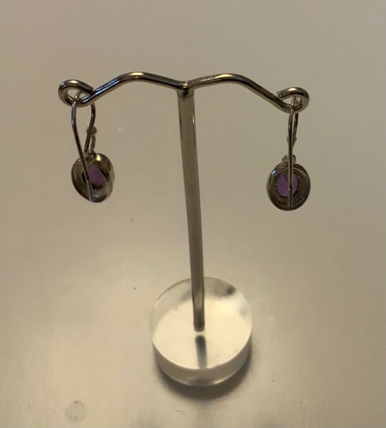 AE-Vintage Sterling Silver 925 Amethyst Set Drop Earrings 