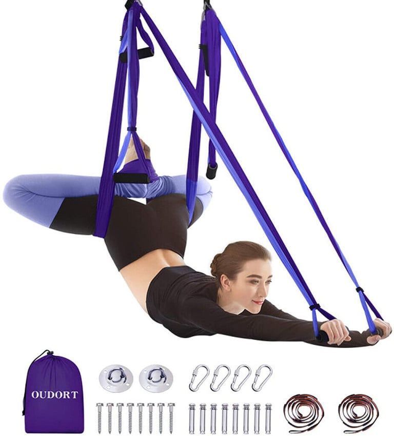 Aerial Yoga Swing Set - Yoga Hammock - Aerial Trapeze Kit + 2 Extension  Straps & eBook - Large