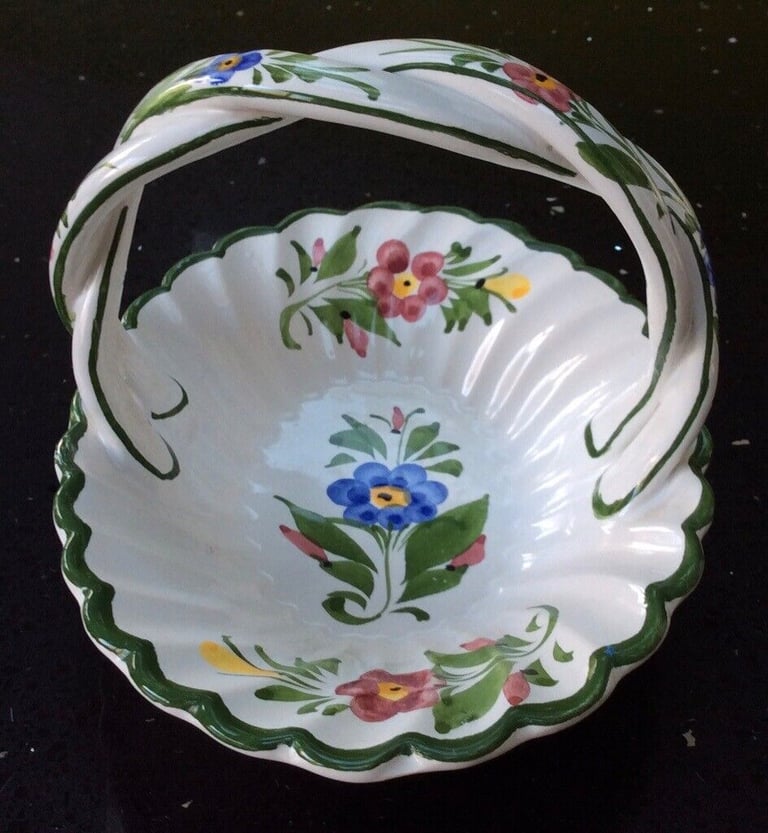 Trinket basket dish, hand painted floral design. Made In Portugal