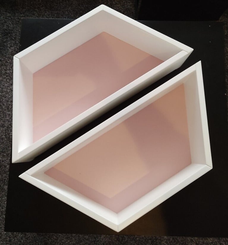 Modern Hexagon 2 Shelf Wall Unit H40cm - Pink & White 