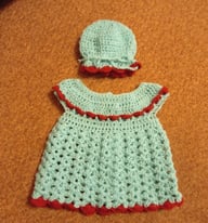 hand crocheted baby dress/mop cap 0-3 mths see discription