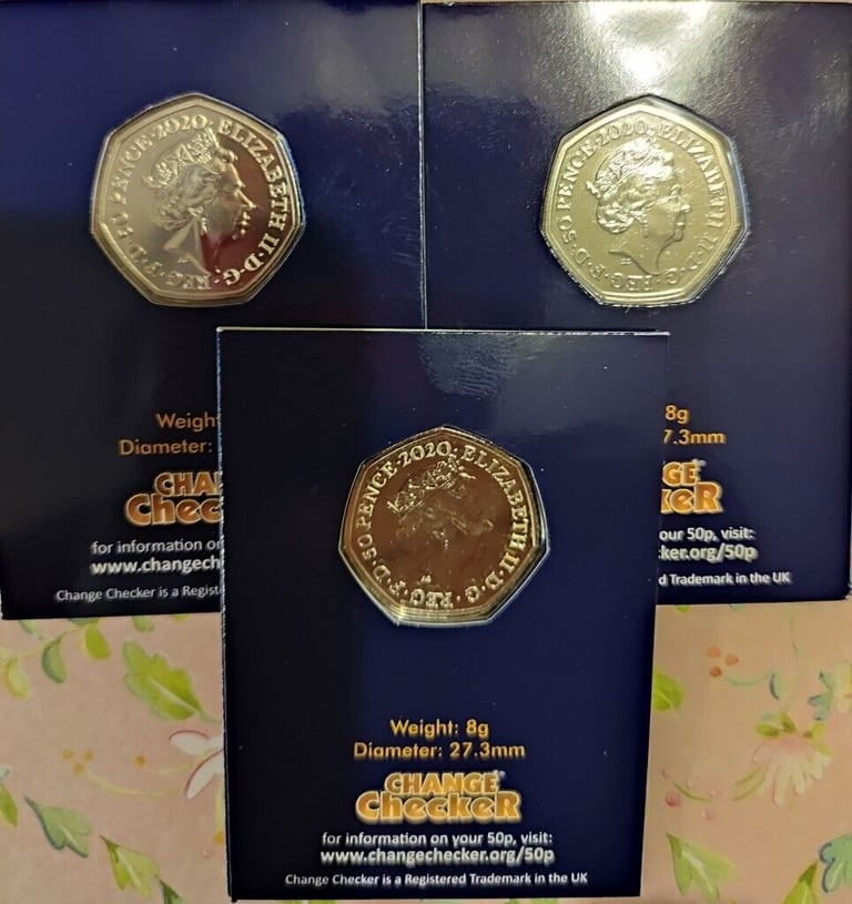 UK 2020 CHANGE CHECKER SET OF 3 X 50 PENCE COINS, DINOSAURS, BUNC