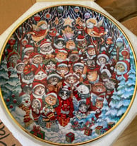 image for Franklin Mint 8” Christmas cat plate by Bill Bell (Limited Edition)
