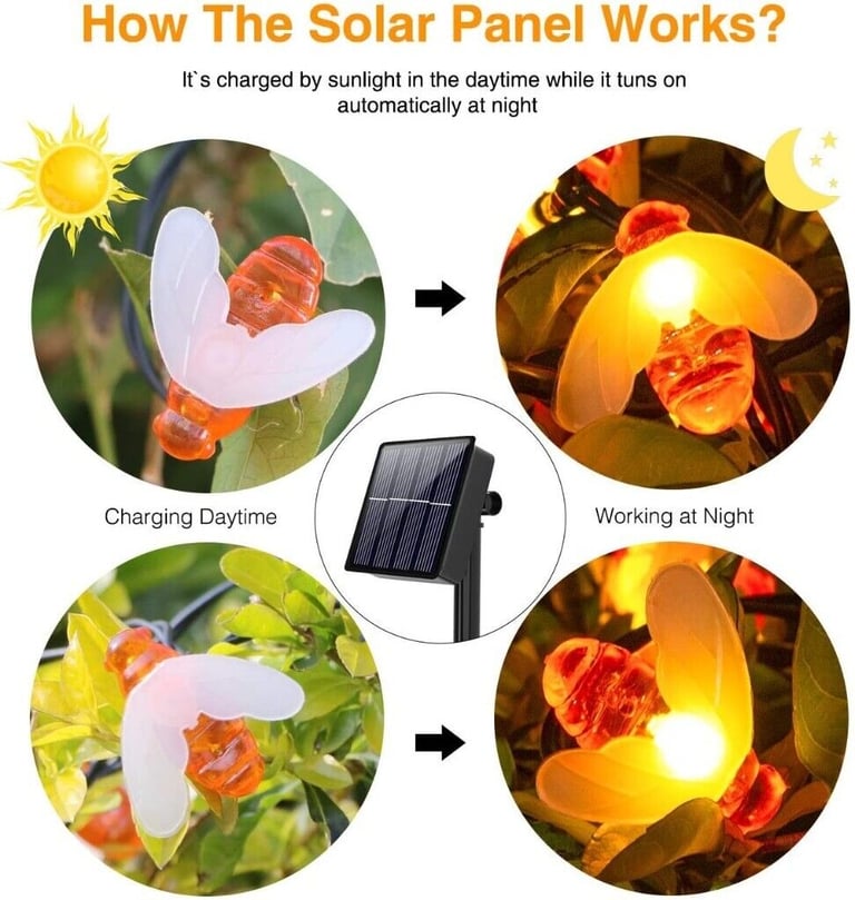 [2 Pack] Bee Solar Garden String Lights 30LED 5M/16.5Ft x2