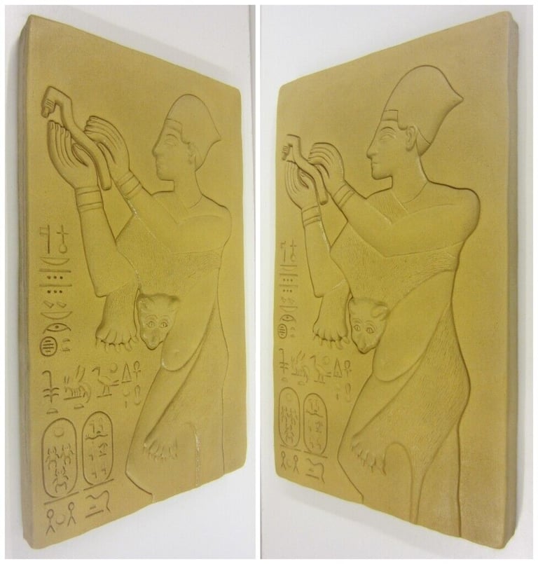 Pair of Large Ancient Egyptian Inspired Male & Female Pottery Tiles