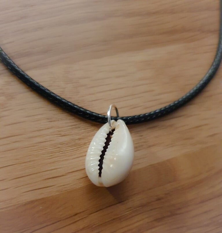 image for Natural cowrie shell handmade pendant necklace on black cord