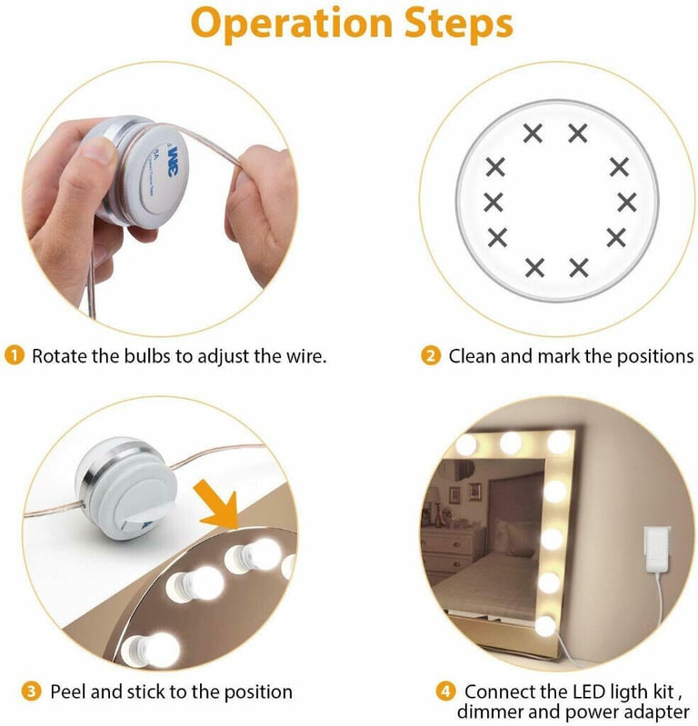 10 HOLLYWOOD STYLE LED MIRROR LIGHTS AULEDIO DIMMABLE MAKE UP VANITY SET UK PLUG
