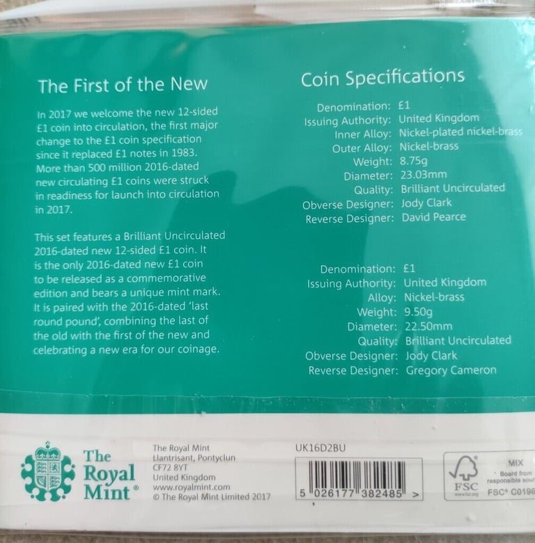 RARE!10K MINTED!!!2016-17 Farewell and Nations of the Crown BU £1 2 coin RM pack, NICE GIFT!