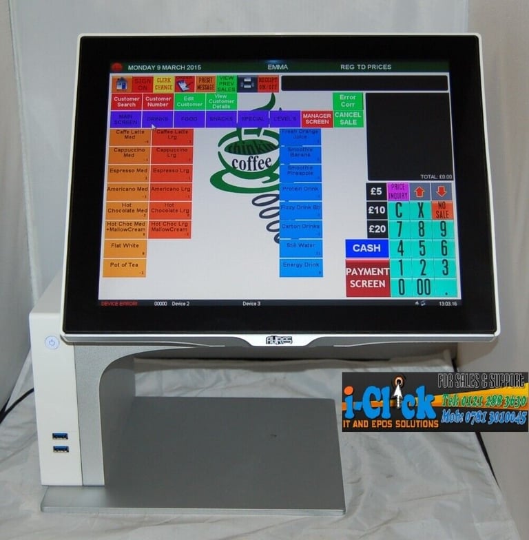 Pos Aures Sango Epos System Till Touch Screen+ Rear 10.1 inch display