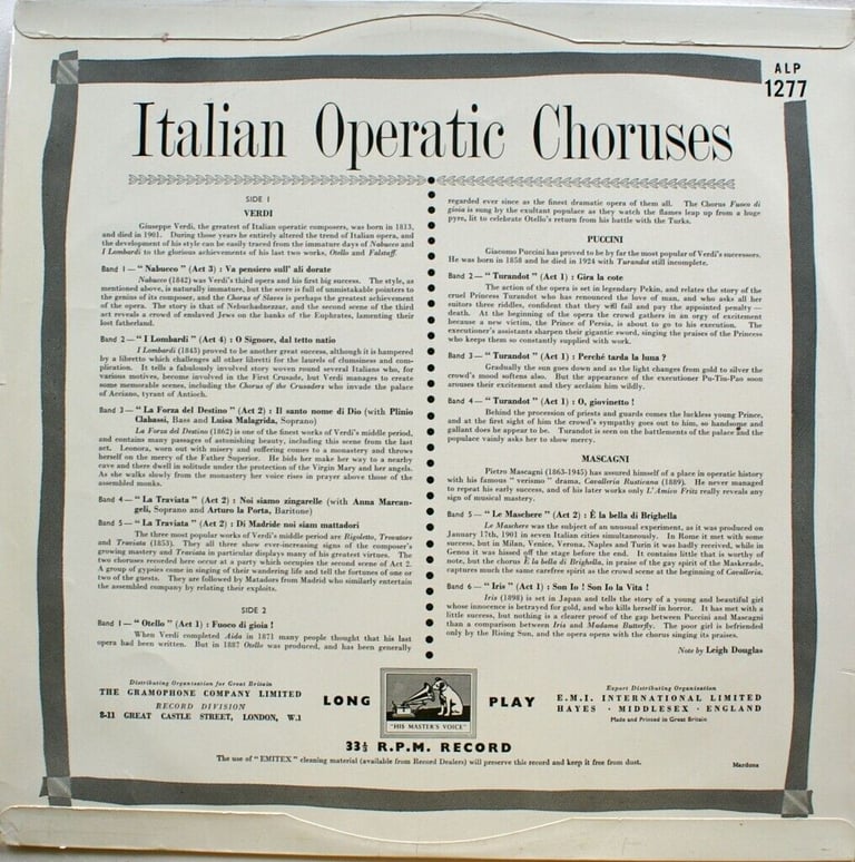 Italian Operatic Choruses - Rome Opera House Chorus & Orchestra (ALP 1277)