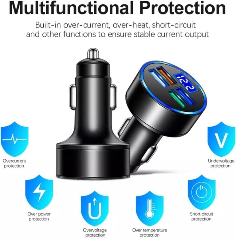 4 USB LED Display Car Charger Socket, 4 Port Fast USB Car Charger Adapter Cigarette Lighter USB