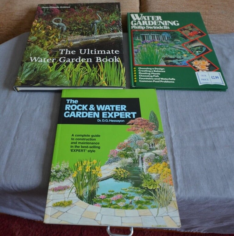 image for 3 WATER GARDEN, 2 GARDEN DESIGN AND 1 VEGATABLE BOOKS 1 GARDEN POND PLUS WATER PLANT BASKET LINERS
