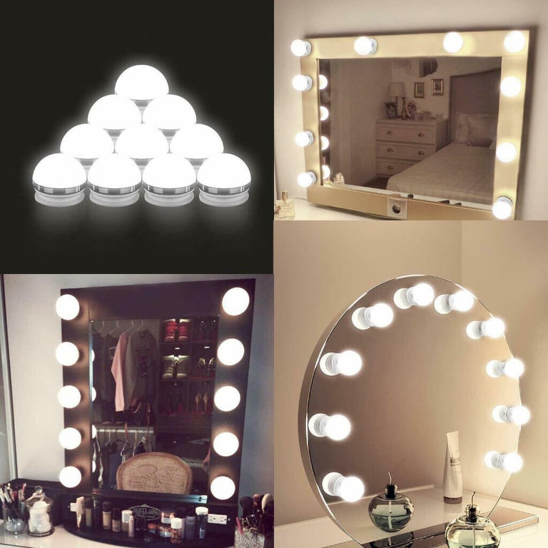 10 HOLLYWOOD STYLE LED MIRROR LIGHTS AULEDIO DIMMABLE MAKE UP VANITY SET UK PLUG