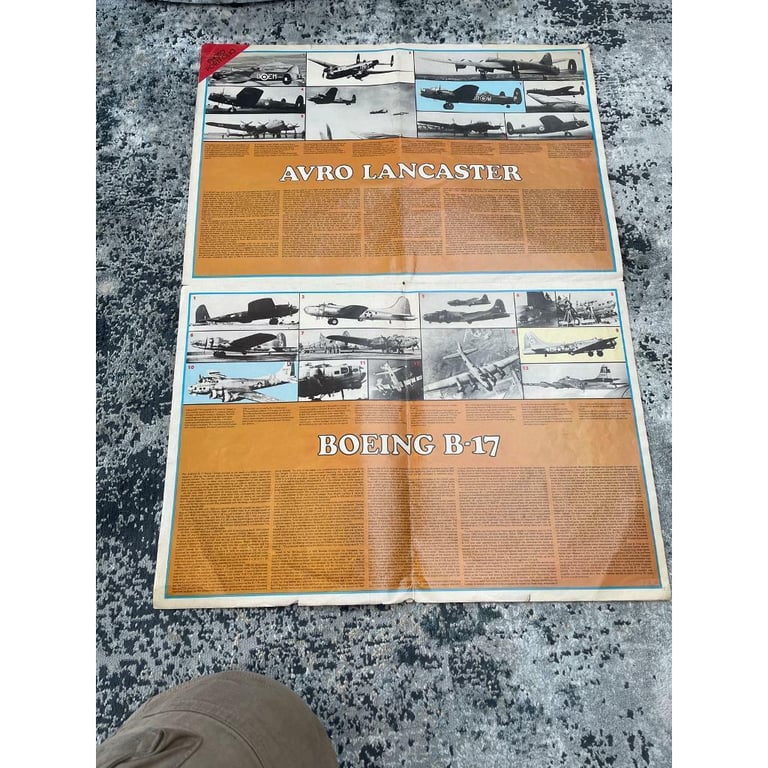 Rare Vintage Lancaster bomber antique large wall chart , weapons of war magazine 