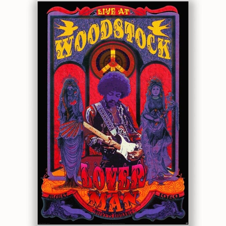 image for Jimi Hendrix Woodstock Loverman Poster Poster Print Wall Art Home Office Decor Gift Picture Man Cave