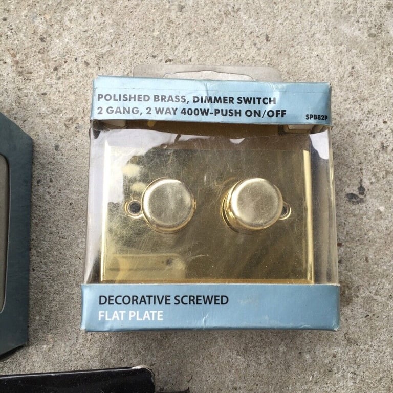 Dimmer Switch polished Brass 2 gang 2 way flat plate 