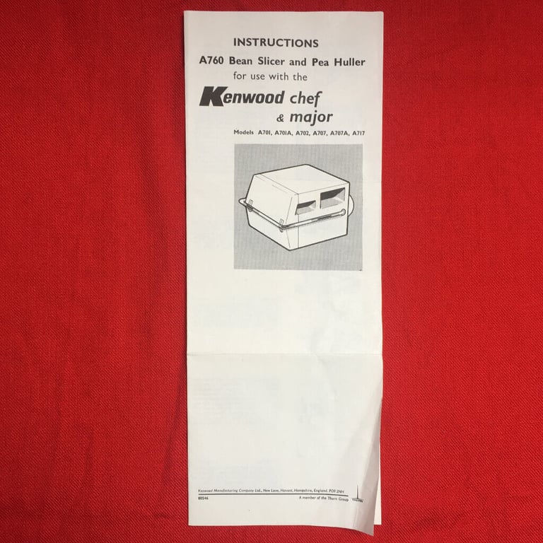 image for 	Vintage instructions for Kenwood A760 Bean Slicer & Pea Huller attachment. Happy to post.