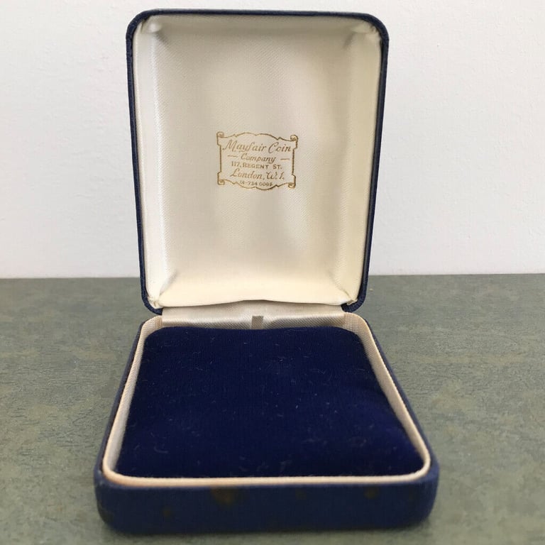 image for Vintage Mayfair Coin Company presentation/display jewellery box. Navy faux-leather.