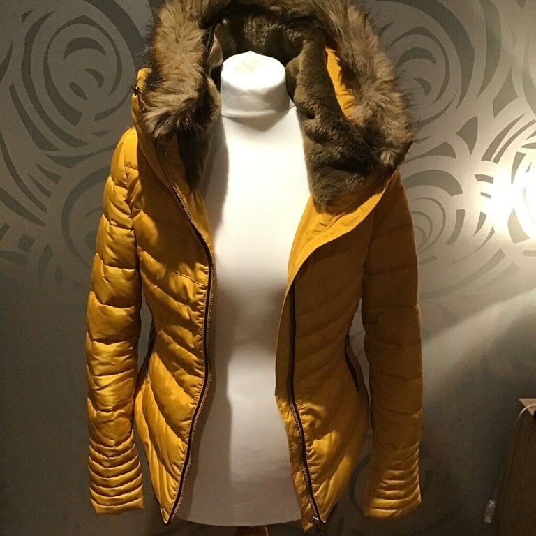 ZARA BASIC LADIES MUSTARD JACKET WITH DETACHABLE HOOD - SIZE S