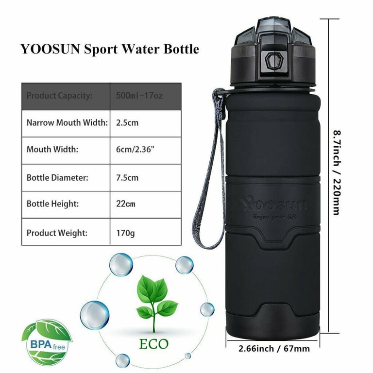 YOOSUN SPORT WATER BOTTLE BPA FREE LEAK PROOF DRINKS ECO TRAVEL FLUID CONTAINER.