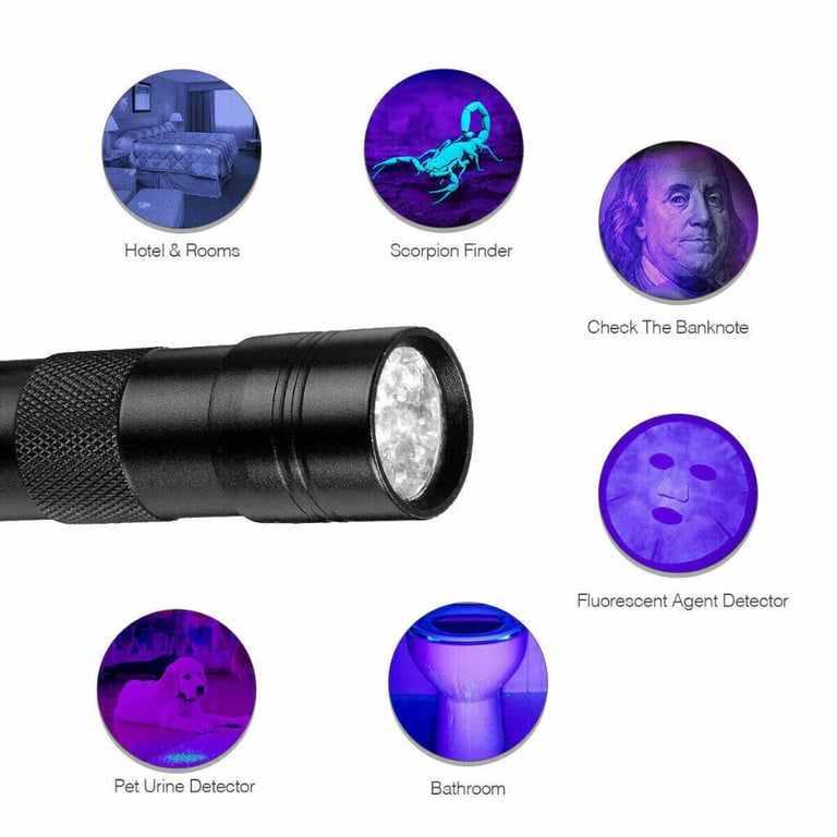 12 LED ULTRA VIOLET BLACKLIGHT UV TORCH ALUMINIUM BODY FLASHLIGHT LIGHT LAMP