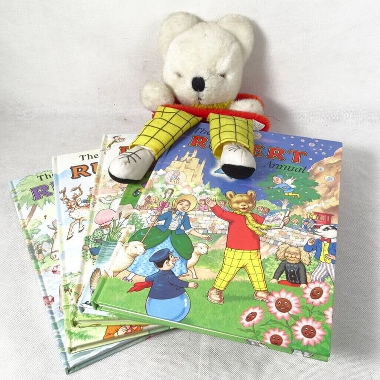  Rupert The Bear Annuals x 5 (1996-1999 +2001). + Rupert hand Puppet #2