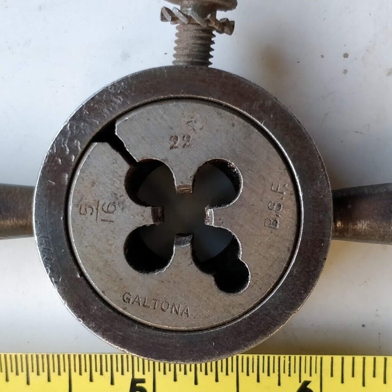 Vintage Die Stock Holder Wrench with 5/16 inch BSF 22 TPI GALTONA Die