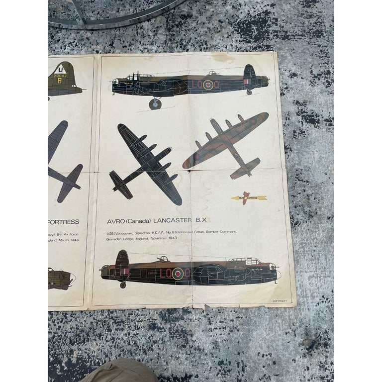 Rare Vintage Lancaster bomber antique large wall chart , weapons of war magazine 