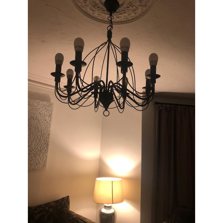 B&Q eight bulb black iron ceiling light .