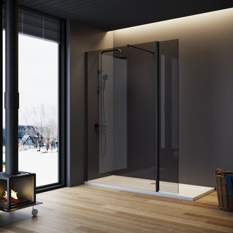 image for New Black 8mm Walk In Shower Screen 700mm + Flipper RRP £390 Our Price £215