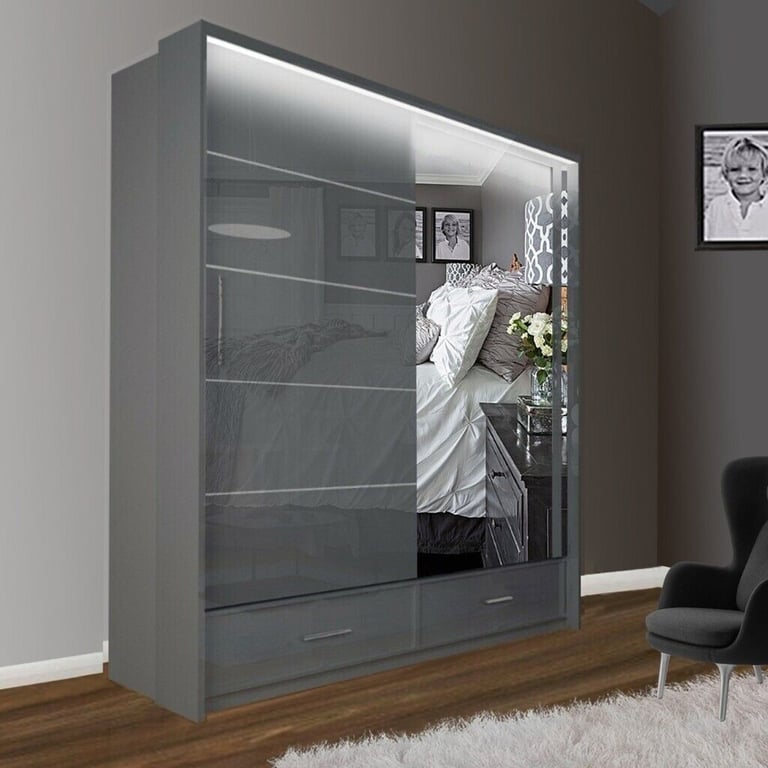 ⭐HOT SALE⭐Brand New Chicago 3/2 Doors Sliding Wardrobe High Gloss or Matte Finish with Mirrors