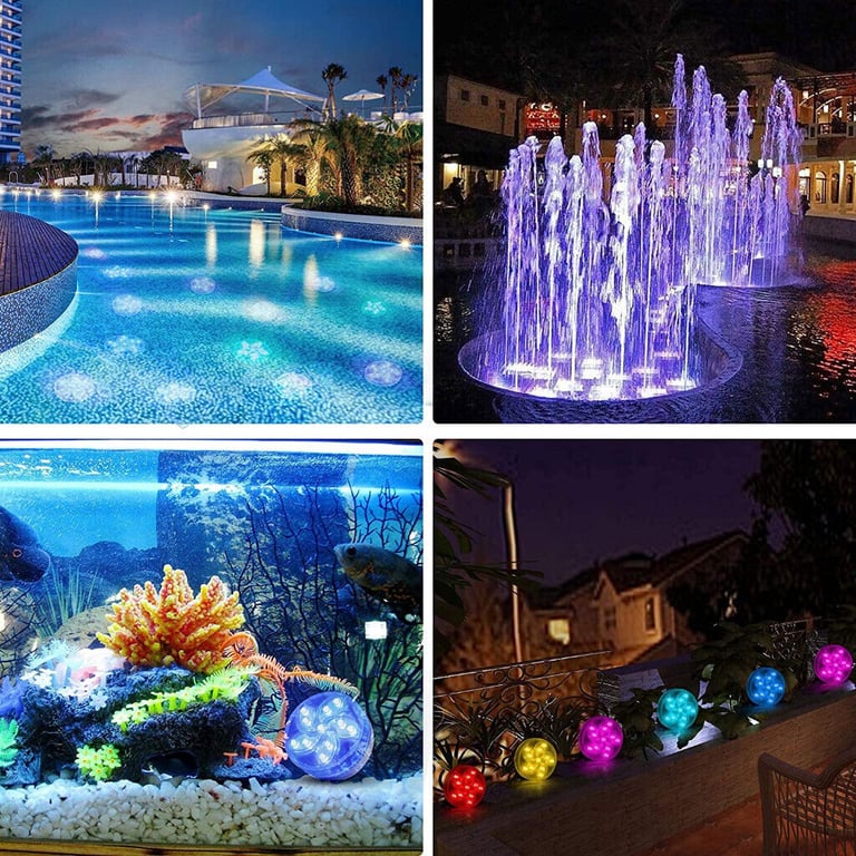 4 PACK SUBMERSIBLE LED POOL LIGHTS WITH 2 WIRELESS REMOTEs SUCTION CUPS MAGNETS.