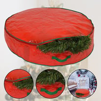 Christmas Tree Wreath Storage Bag Round Garland Lights Xmas Decorations Box Red