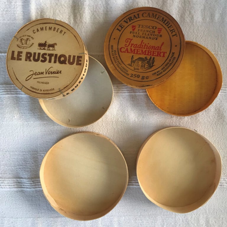 3 different Camembert boxes, varnished. Ideal for display. £4 ovno lot. Happy to post.  